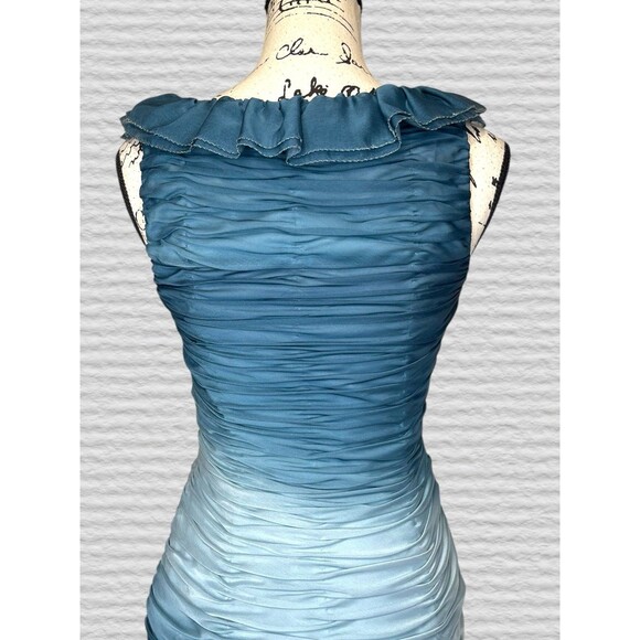 ADRIANNA PAPELL Teal Ombre Ruched Rosette Dress Size 6 Wiggle Party Evening - Picture 7 of 10